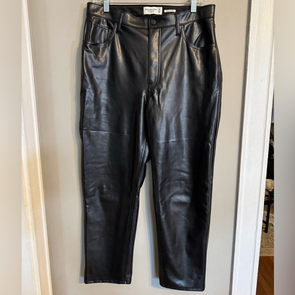 Abercrombie & Fitch Vegan Leather Ultra High Rise Ankle Straight Leather Pants - Picture 1 of 6